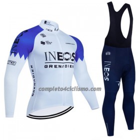 Completo Maglia ML + Pantaloncino con bretelle ML 2023 INEOS Grenadiers Bianco Blu